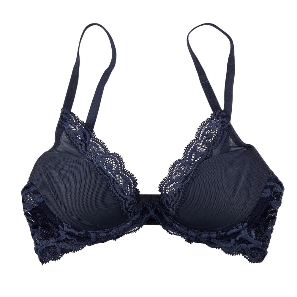 Natori Feathers Underwire Bra Ash Navy Blue Lace Mesh 730023 30B NEW